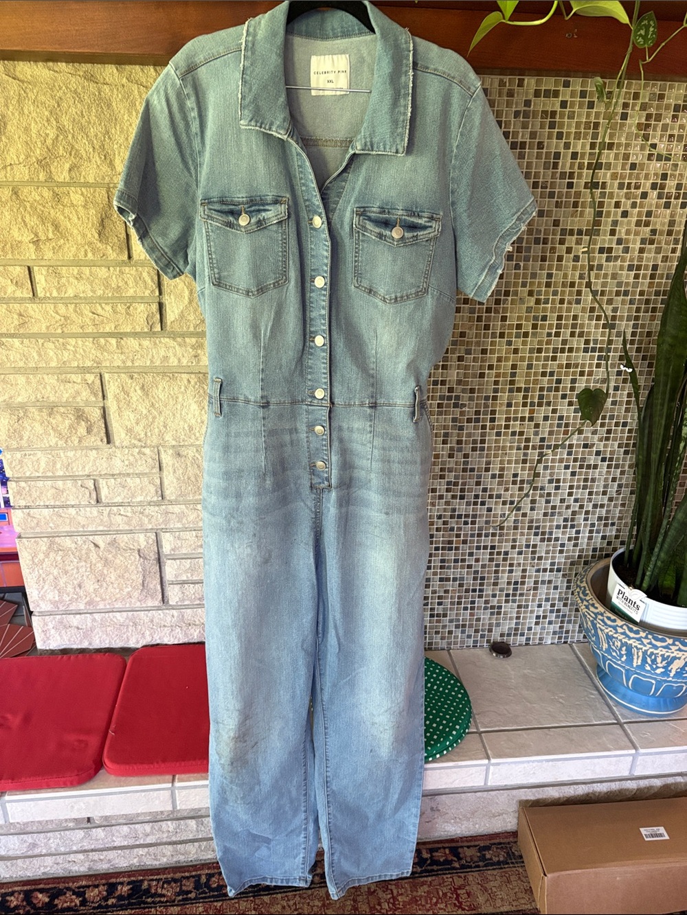 Celebrity Pink Light Blue Denim Jumpsuit